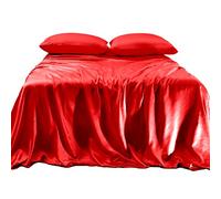 Elegant Comfort Luxurious 4-Piece Silky Satin Sheet Set, Skin and Hair Friendly, Wrinkle, Fade, Stain Resistant with Deep Pockets Fitted Sheet, Cooling Soft Satin Sheet Set, Queen, Red