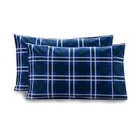 Elegant Comfort Pattern Printed Pillowcases 2-Piece Set Egyptian Quality 1500 Thread Count Timeless Classic Designs Soft and Smooth Weave, Wrinkle Resistant, Plaid Queen Pillowcase, Navy