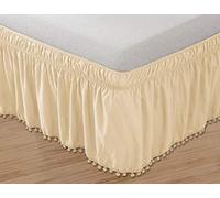 Elegant Comfort Pom-Pom-Falda de Cama Queen/King, Color Crema, con borlas, pompón, con Volantes, Estilo Envoltorio elástico, Resistente a Las Arrugas, caída de 16 Pulgadas, Queen/King, Beige