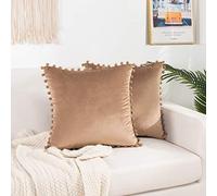 Elegant Comfort POMS - Juego de 2 Fundas de Almohada cuadradas Decorativas de Terciopelo Suave y sólido para sofá, Cama, Sala de Estar, 20 x 20 Pulgadas, Color Gris Pardo