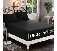 Elegant Comfort Sábana Bajera ultrasuave, 1500 Hilos, extraprofunda, 46 a 61 cm, para colchón Alto, sin Arrugas, Almacenamiento Inteligente, tamaño Individual/Individual XL, Color Negro
