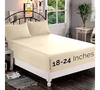 Elegant Comfort Sábana Bajera ultrasuave, 1500 Hilos, extraprofunda, 46 a 61 cm, para colchón Alto, sin Arrugas, Almacenamiento Inteligente, California King, Color Crema