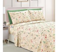 Elegant Comfort Sábanas Suaves de Lujo con patrón navideño 1500 Hilos de Microfibra, Suave, Resistente a Las Arrugas y a la decoloración (6 Piezas), tamaño King, Gatos Crema