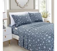 Elegant Comfort Sábanas Suaves de Lujo con patrón navideño 1500 Hilos de Microfibra, Suave, Resistente a Las Arrugas y a la decoloración (6 Piezas), tamaño Queen, Copo de Nieve, Gris