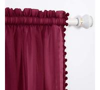 Elegant Comfort Semi-Sheer Pom Pom Tassels Curtains - 2 Panels Set - with 2inch Rod Pocket - Solid Sheer Curtain Drapes for Living Room, Bedroom, W60 X L84, Burgundy