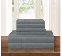 Elegant Comfort Set de Cama de Microfibra Suave 1500 Series, Calidad de Hotel, Resistente a Arrugas y decoloración, 6 Piezas, sábana Ajustable con elástico Integral, Bolsillo Profundo, Queen, Gris