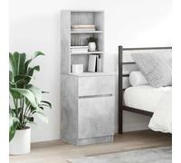 Elegant Concrete Grey Nightstand 39x35x125cm with Storage Shelf & Drawer, Engineered Wood Bedside Table for Bedroom & Living Room, Modern End Table with Wall Mounting Kit