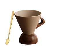 Elegant Conical Coffee Cup with Wooden Base, 250ML Elegant Conical Coffee Cup, Creative Cone Tea mug set with Base, Fun Triangle Handle for home and office use (Ball Bearing Base,250ML)