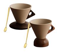 Elegant Conical Coffee Cup with Wooden Base, 250ML Elegant Conical Coffee Cup, Creative Cone Tea mug set with Base, Fun Triangle Handle for home and office use (2 Mix,180ML)