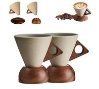 Elegant Conical Coffee Cup with Wooden Base, Creative Cone coffee cup set, Triangle Handle Design for home, restaurant, party and office use (A2PC)
