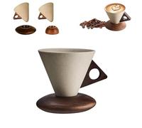 Elegant Conical Coffee Cup with Wooden Base, Creative Cone coffee cup set, Triangle Handle Design for home, restaurant, party and office use (B#250ml)