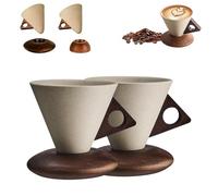 Elegant Conical Coffee Cup with Wooden Base, Creative Cone coffee cup set, Triangle Handle Design for home, restaurant, party and office use (B2PC)