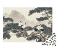 Elegant Cranes-Chinese Ink Painting Style 1000 Piece Puzzle for Adults Cranes on Pine Tree Branch Fun and Challenging Family Game & Great Gift Idea 70x50cm/1000pcs