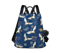 Elegant Cranes Wings - Mochila azul para mujer, mochila moderna con cremallera trasera y múltiples bolsillos, asa de piel sintética