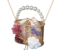 Elegant Evening Handbags With Pearls Rhinestones Bucket Bag Crystal Clutches Purses For Wedding Party Small Toted Bag Gift Evening Clutches Purses