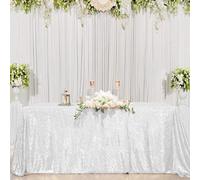 Elegant Event Essentials Mantel rectangular de lentejuelas con purpurina, fiesta brillante, Navidad, banquete, eventos de boda, recepción, mesa de comedor, lentejuelas blancas, 51 x 10 pulgadas