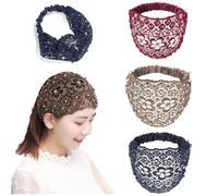 Elegant Floral Beaded Wide Headbands for Women, 3pcs Set Boho-Chic Crystal & Pearl Embellished Wide Headbands, 2025 New Lace Elastic Headband Hair Weddings, Vacations & Daily Styling(D-3PCS)