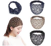 Elegant Floral Beaded Wide Headbands for Women, 3pcs Set Boho-Chic Crystal & Pearl Embellished Wide Headbands, 2025 New Lace Elastic Headband Hair Weddings, Vacations & Daily Styling(A-3PCS)