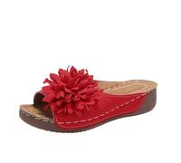 Elegant Floral Slip On Sandals For with Comfortable Footbed and Stylish Open Toe Design (Red, 43)