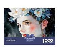 Elegant Girl with Flowers Crown 1000 Pcs Cartón Fuerte Rompecabezas Oriental Fantasy Female Liberador De Estrés Juego Creativo Puzzle Juego De Desafío Difícil 70x50cm/1000pcs