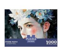 Elegant Girl with Flowers Crown 1000 Pcs Cartón Rompecabezas Oriental Fantasy Female Liberador De Estrés Juego Familiar Puzzle Juego De Desafío Difícil 38x26cm/1000pcs