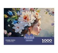 Elegant Girl with Flowers Crown 1000 Pcs Ökopapier Puzzle Floral Headdress Girl Lebendige Bilder Kreatives Spiel Puzzles Als Geburtstagsgeschenke 70x50cm/1000pcs