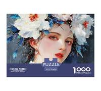 Elegant Girl with Flowers Crown 1000 Pcs Ökopapier Puzzle Girl with Flowers Lebendige Bilder Kreatives Spiel Puzzles Als Geburtstagsgeschenke 70x50cm/1000pcs