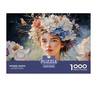 Elegant Girl with Flowers Crown 1000 Pcs Premium-Karton Puzzle Floral Headdress Girl Stressabbau Familienspiel Puzzles Als Geburtstagsgeschenke 70x50cm/1000pcs