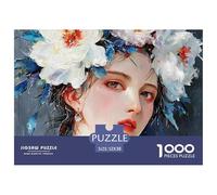 Elegant Girl with Flowers Crown 1000 Pcs Stabiler Karton Puzzle Girl with Flowers Stressabbau Kreatives Spiel Puzzles Als Wohnaccessoires 52x38cm/1000pcs