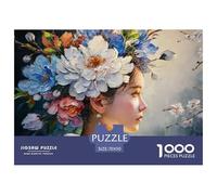 Elegant Girl with Flowers Crown 1000 Stück Ökopapier Puzzle Blooming Peony Lebendige Bilder Familienspiel Puzzles Für Erwachsene Und Kinder 70x50cm/1000pcs