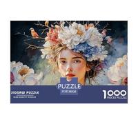 Elegant Girl with Flowers Crown 1000 Stück Premium-Karton Puzzle Floral Headdress Girl Lebendige Bilder Familienspiel Puzzles Für Erwachsene Und Kinder 38x26cm/1000pcs