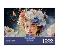 Elegant Girl with Flowers Crown 1000 Stück Stabiler Karton Puzzle Floral Headdress Girl Stressabbau Familienspiel Puzzles Als Geburtstagsgeschenke 52x38cm/1000pcs