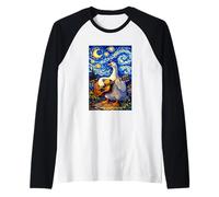 Elegant Goose Playing Guitar Whimsical Art Music Camping Camiseta Manga Raglan