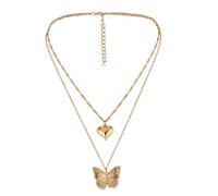 Elegant Heart Charm Double Layer Slip Chain Pearl Necklace Jewelry Lightweight Clavicle