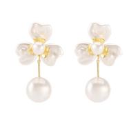 Elegant Heart-Petal Flower Pearl Drop Earrings for Women, Gold-Tone Socialite Style Statement Earrings, Versatile Fashion & Gift Jewelry