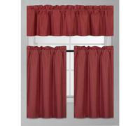 Elegant Home Collection - Juego de 3 cortinas opacas de seda sint tica de color liso para cocina, con niveles y cenefa, forradas en color liso, t