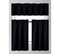 Elegant Home Collection - Juego de 3 cortinas opacas de seda sint tica de color liso para cocina, con niveles y cenefa, forradas en color liso, t