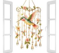 Elegant Hummingbird Wind Chimes For Garden, Pink Stained Glass Crystal Sun Catcher With Soothing Melody, Colorful Bird-Themed Outdoor Decor, Commemorative Gardening Gift For Grandmother, 4-Piece Set W