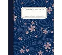 Elegant Japanese Style Composition Book | College Ruled: Deep Blue & Purple Cherry Blossom Notebook with Soft Wave Motif | 7.5” x 9.25” | 120 Pages