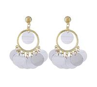 Elegant Jewelry European and American Bohemian Sequined Color Nightclub Exaggerated Popular Temperament Earrings Geometric Pearl Earrings,Size:One Size,Colour:White