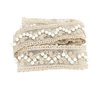 Elegant Lace Ribbon Pearl Style Clear Pattern Beige DIY Fabric 2 Yards for Decoration