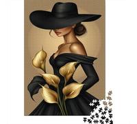 Elegant Lady Rompecabezas Golden Calla Lily 1000 Piezas Papel Reciclado para Mujeres, Regalos para Hombres Rompecabezas Juego Educativo para Relajarse 38x26cm/1000pcs
