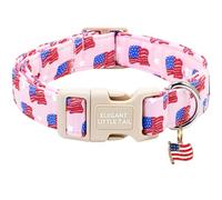 Elegant little tail Collar de perro con colgante para el 4 de julio, estrellas rosas y bandera de Estados Unidos, algodón, hebilla de plástico resistente de liberación rápida, collar ajustable para