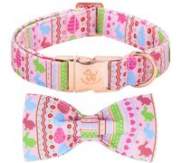 Elegant little tail Collar de perro de Pascua, conejo rosa con color huevo, collar de perro con lazo, collares suaves para mascotas, collares ajustables para cachorros para perros grandes