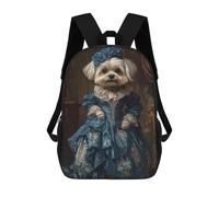 Elegant Maltese Dog in Blue Victorian Gown Renaissance Maltese Mochila Escolar Ligera Para Aeropuerto, Estudiantes Universitarios, Mochila Para Adolescentes, Chicas, Chicos, Mujeres Y Hombres 17inch
