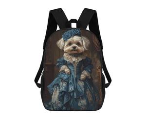 Elegant Maltese Dog in Blue Victorian Gown Renaissance Maltese Mochila Escolar Ligera Para Aeropuerto, Estudiantes Universitarios, Mochila Para Adolescentes, Chicas, Chicos, Mujeres Y Hombres 17inch