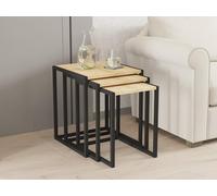 Elegant Nesting Table Set (3 Pieces) - Black & Sapphire Oak, 100% Melamine Coated, Iron Legs, Large: 44x52x45cm, Medium: 39x49x45cm, Small: 34x46x45cm | Stylish & Functional for Modern Living Spaces