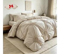 Elegant Pinch Pleat Duvet Cover Set,3-Piece Luxury Soft Touch Brushed Bedding Quilt Shell,Breathable Washable Wrinkle-Resistant Textured Comforter Cover with 2 Decorative Pillowcases