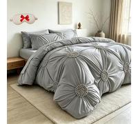 Elegant Pinch Pleat Duvet Cover Set,3-Piece Luxury Soft Touch Brushed Bedding Quilt Shell,Breathable Washable Wrinkle-Resistant Textured Comforter Cover with 2 Decorative Pillowcases