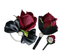 Elegant Prom Corsage, Flower Boutonniere Combo Pair, 11x6cm/4.33x2.36 Inches Wedding Floral with Artificial Blooms, Silk Flower Design, Ceremony Corsage with Classic Style, for Bridesmaids Groomsmen